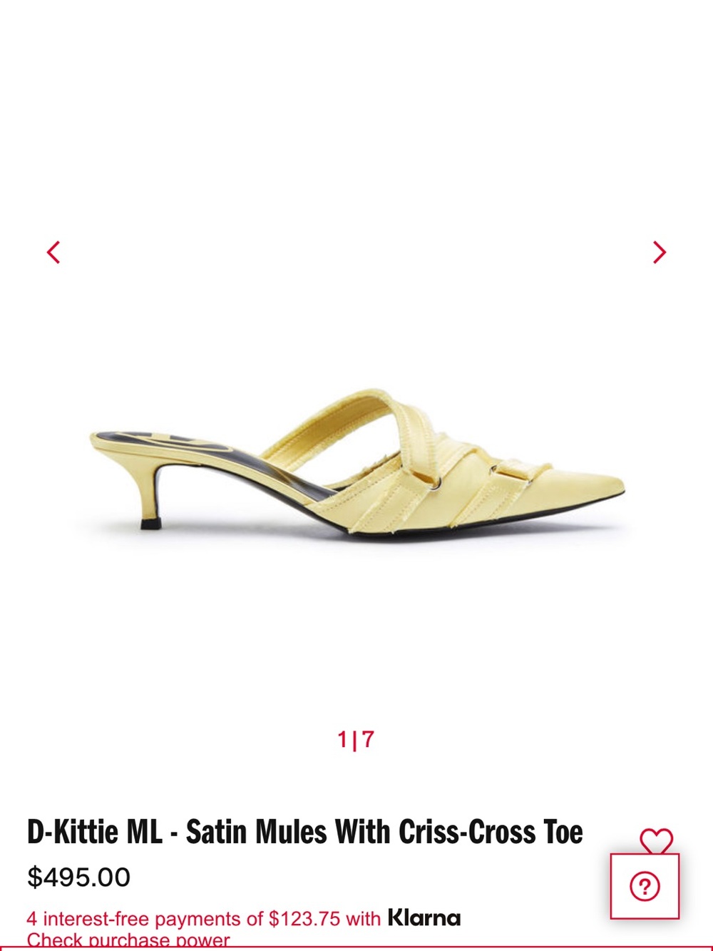 Diesel Pale Yellow Pointed Slip-On Kitten Heel Mules - Picture 2 of 7